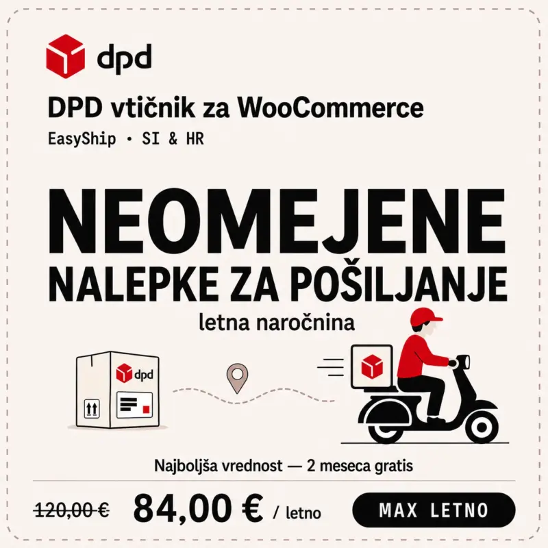 max-slo-yearly MAX letni paket za DPD WooCommerce vtičnik za celoletno ustvarjanje in tiskanje DPD nalepk