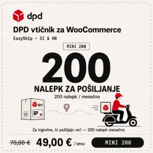 Mini 200 paket za DPD WooCommerce vtičnik z do 200 nalepkami za pošiljanje
