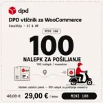 Alt opis slike: Mini 100 paket za DPD WooCommerce vtičnik z do 100 nalepkami za pošiljanje