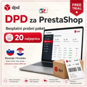 DPD modul za PrestaShop — besplatna proba, 20 naljepnica